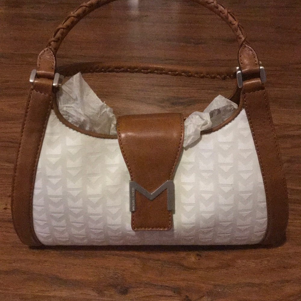 Michael Kors Cream and Leather Geometric Bag